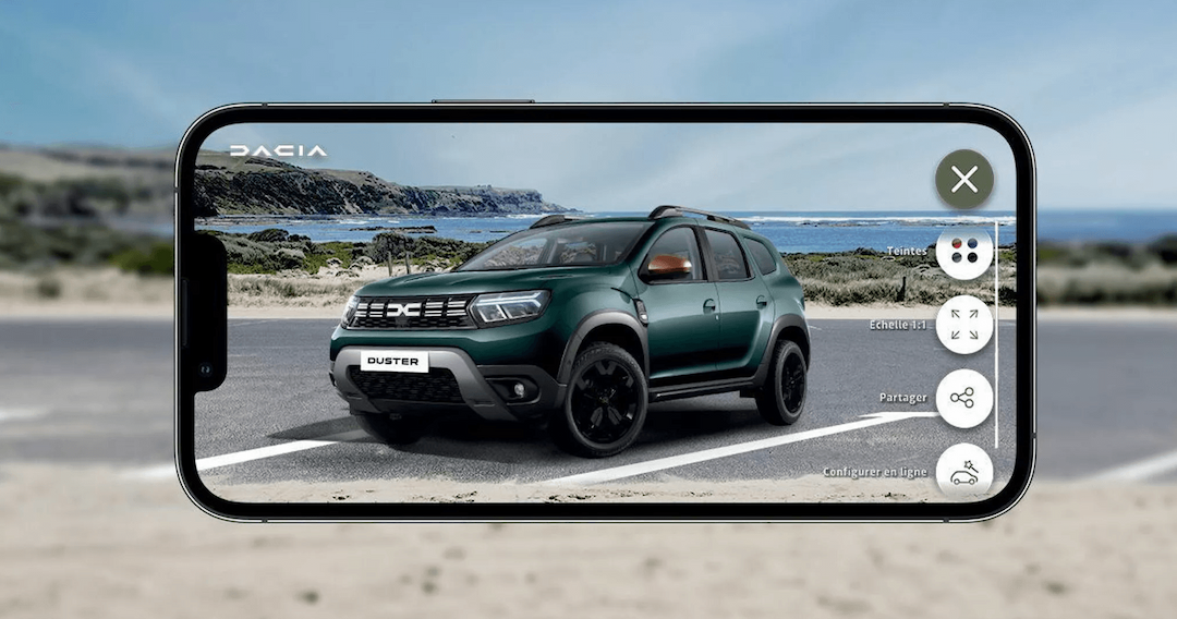 Dacia AR app using CGI and 3D graphics to configure car models in augmented reality and deliver an immersive automotive marketing experience.
